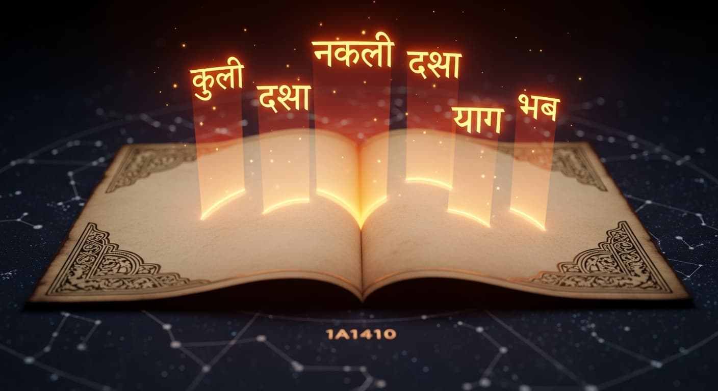 Vedic Astrology Wiki — an encyclopaedic scroll of Jyotish knowledge with planetary glyphs and Sanskrit script