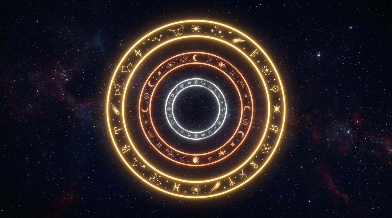 Three concentric rings representing Mahadasha Antardasha and Pratyantardasha levels