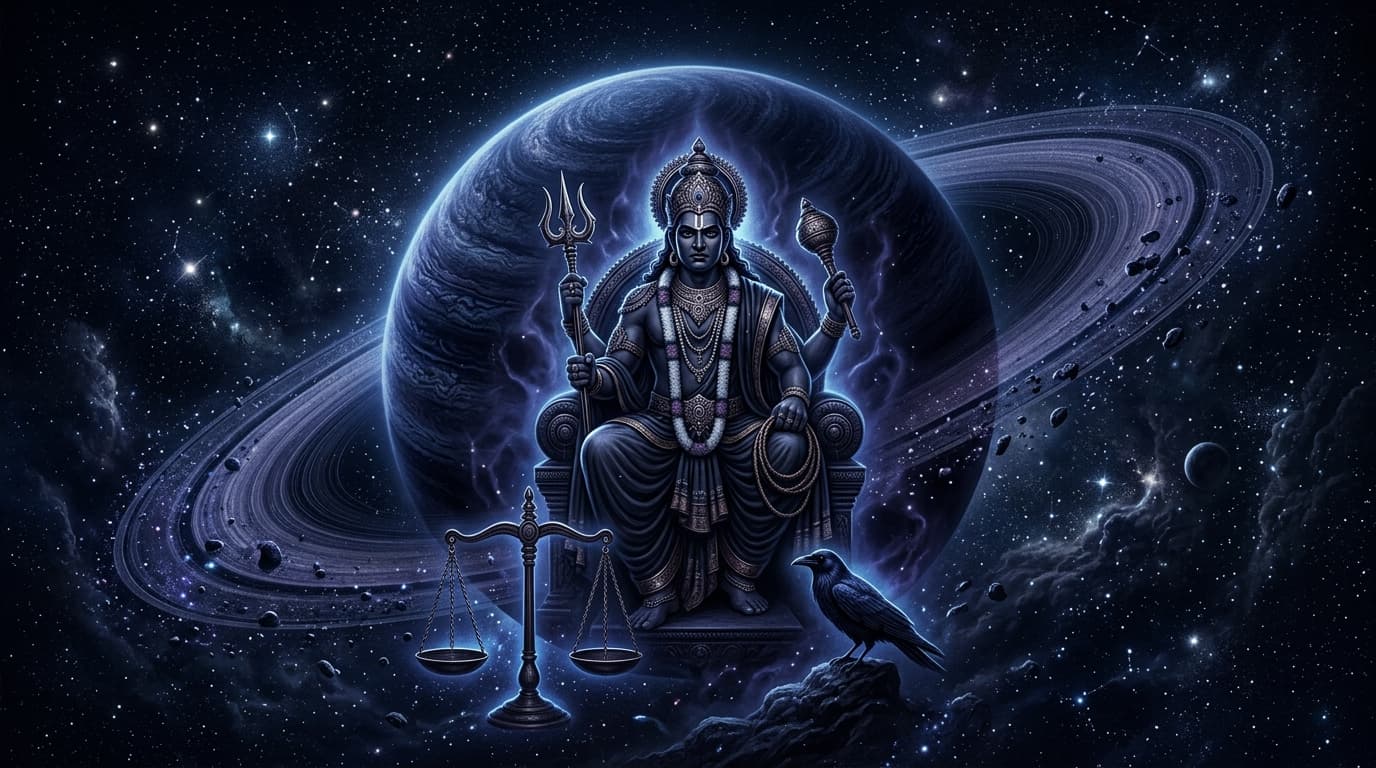 Planet Saturn (Shani) in Vedic astrology with deep indigo rings