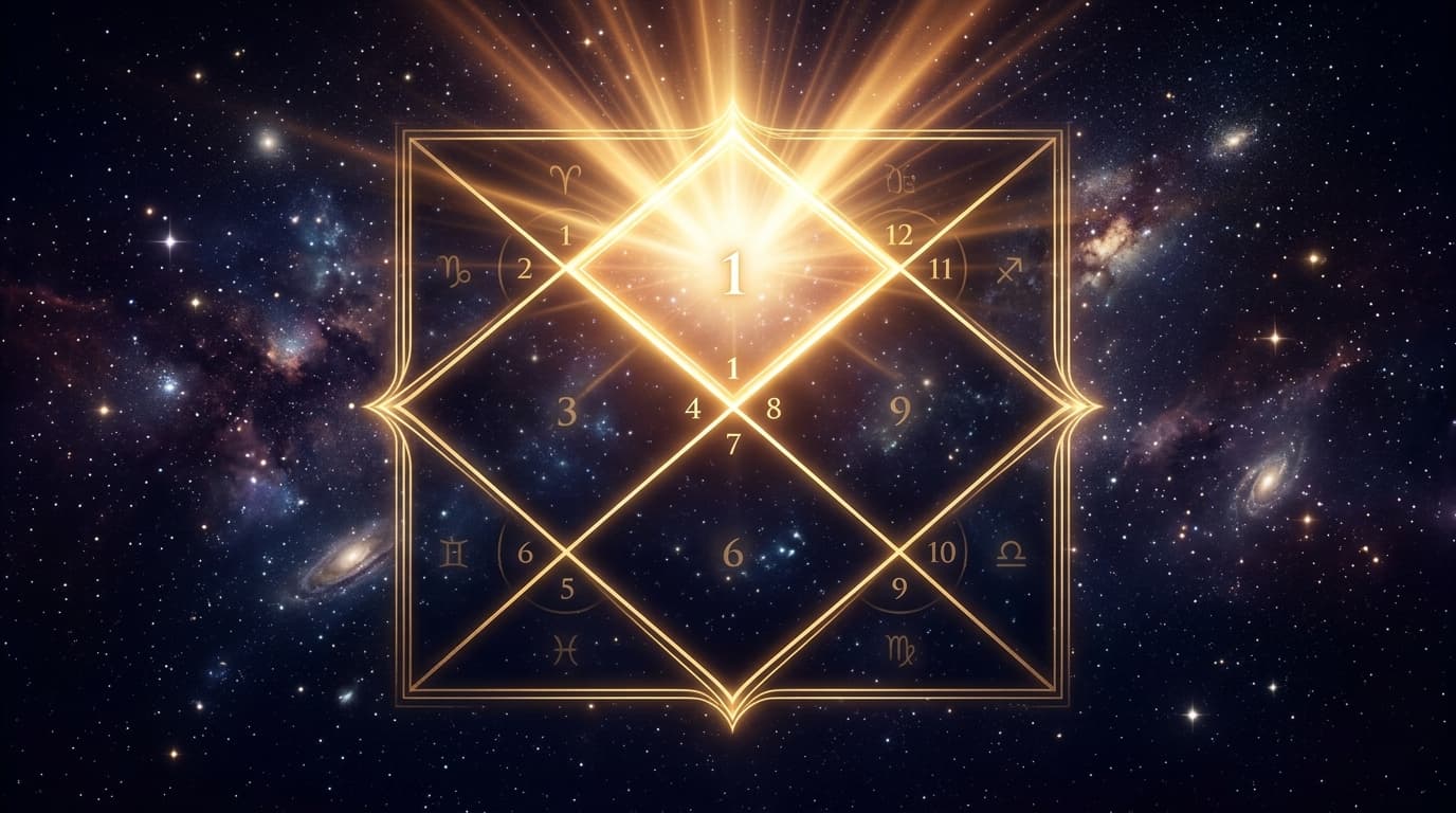 1st house Lagna in Vedic kundli chart glowing with ascendant energy